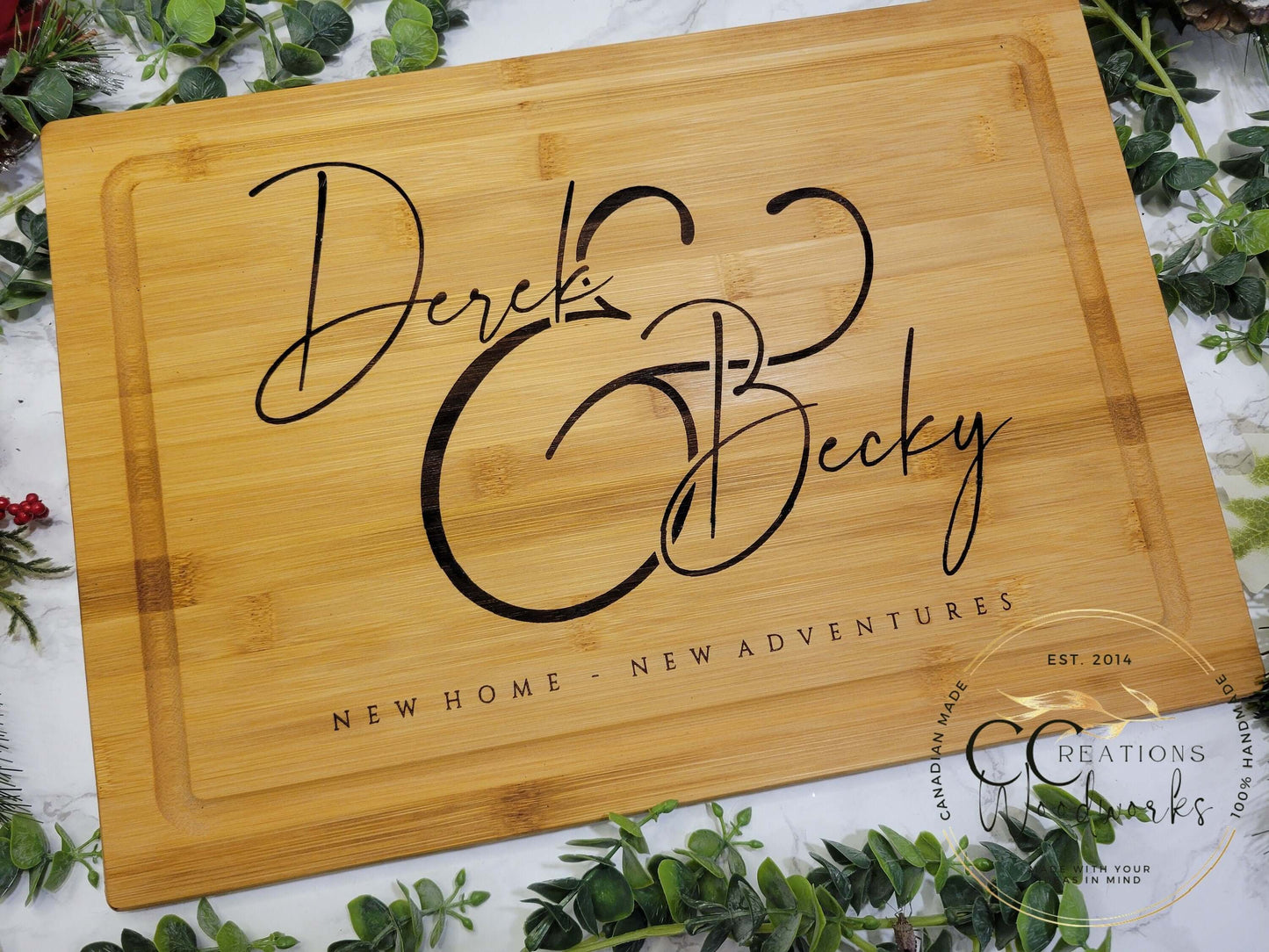 107 - Custom Engraved Cute Couples Charcuterie Board | Personalized Charcuterie with Handle | Custom Wood Board | Couple Gifts