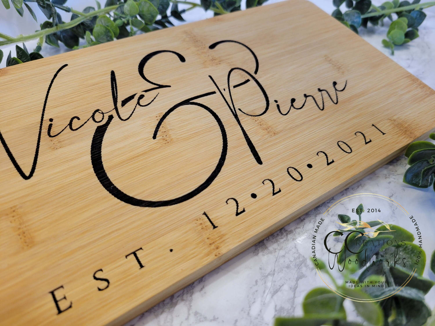 107 - Custom Engraved Cute Couples Charcuterie Board | Personalized Charcuterie with Handle | Custom Wood Board | Couple Gifts