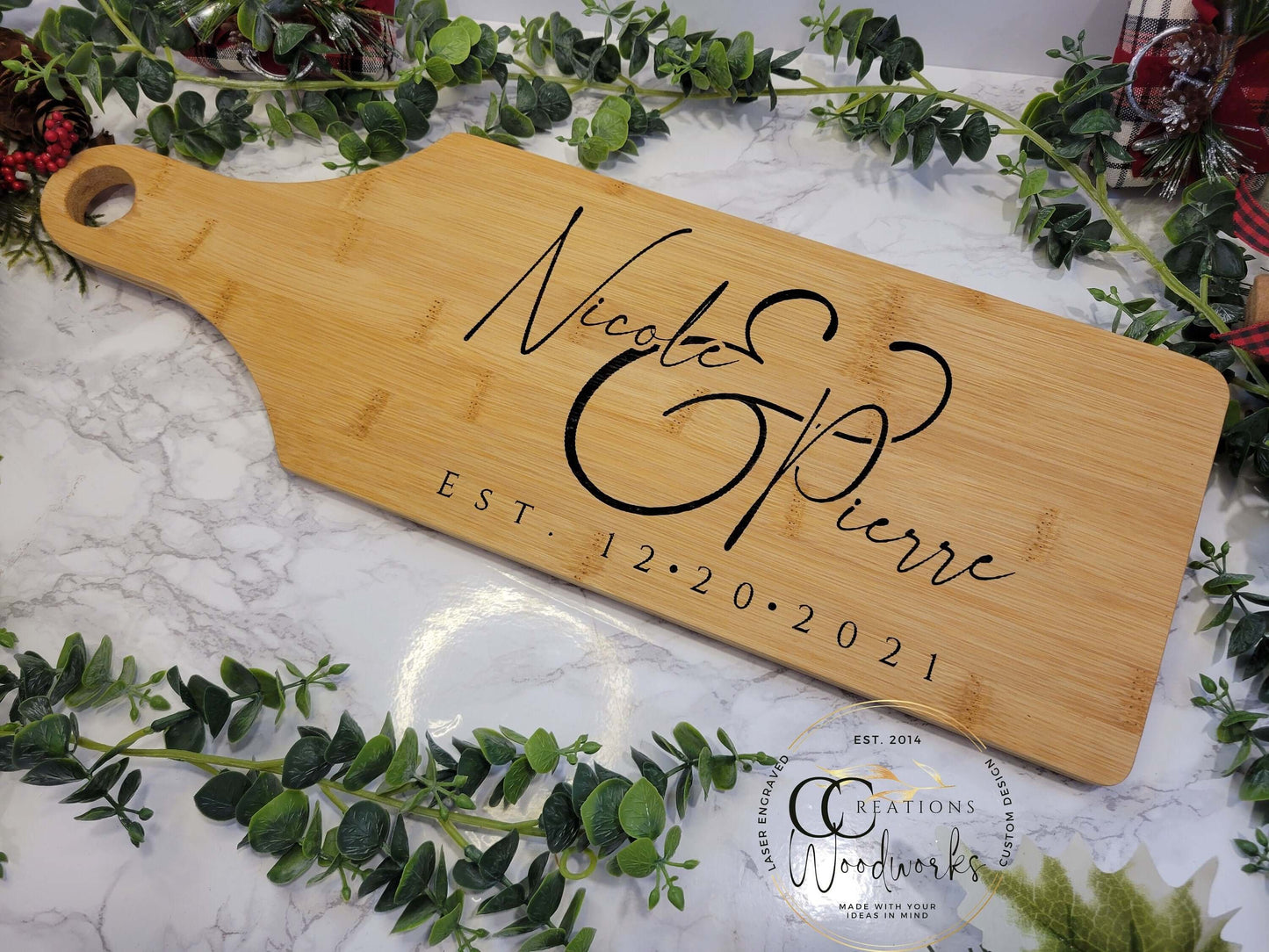 107 - Custom Engraved Cute Couples Charcuterie Board | Personalized Charcuterie with Handle | Custom Wood Board | Couple Gifts