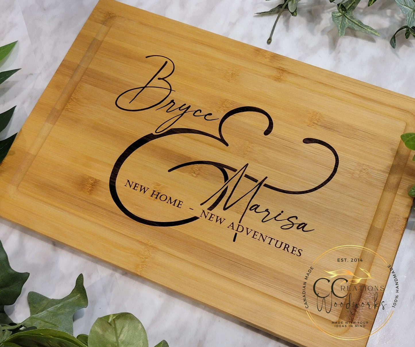 107 - Custom Engraved Cute Couples Charcuterie Board | Personalized Charcuterie with Handle | Custom Wood Board | Couple Gifts