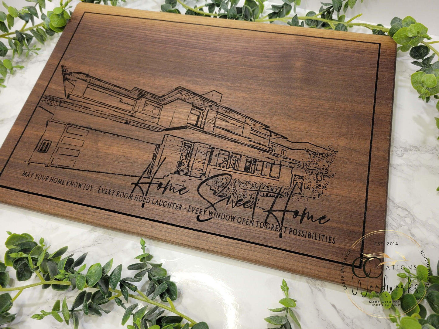 Personalized House Drawing | Realtor Closing Gift for Clients | Home Sweet Home Gift | Housewarming New House Gift Engraved Image from Photo - CCreations Woodworks