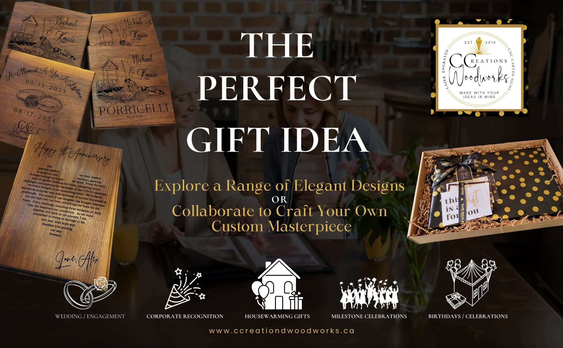 Custom Wood Designs Gift Ideas by CCW - Handcrafted Cutting Boards, Engraved Gifts - Perfect for Weddings, Birthdays, and Special Occasions