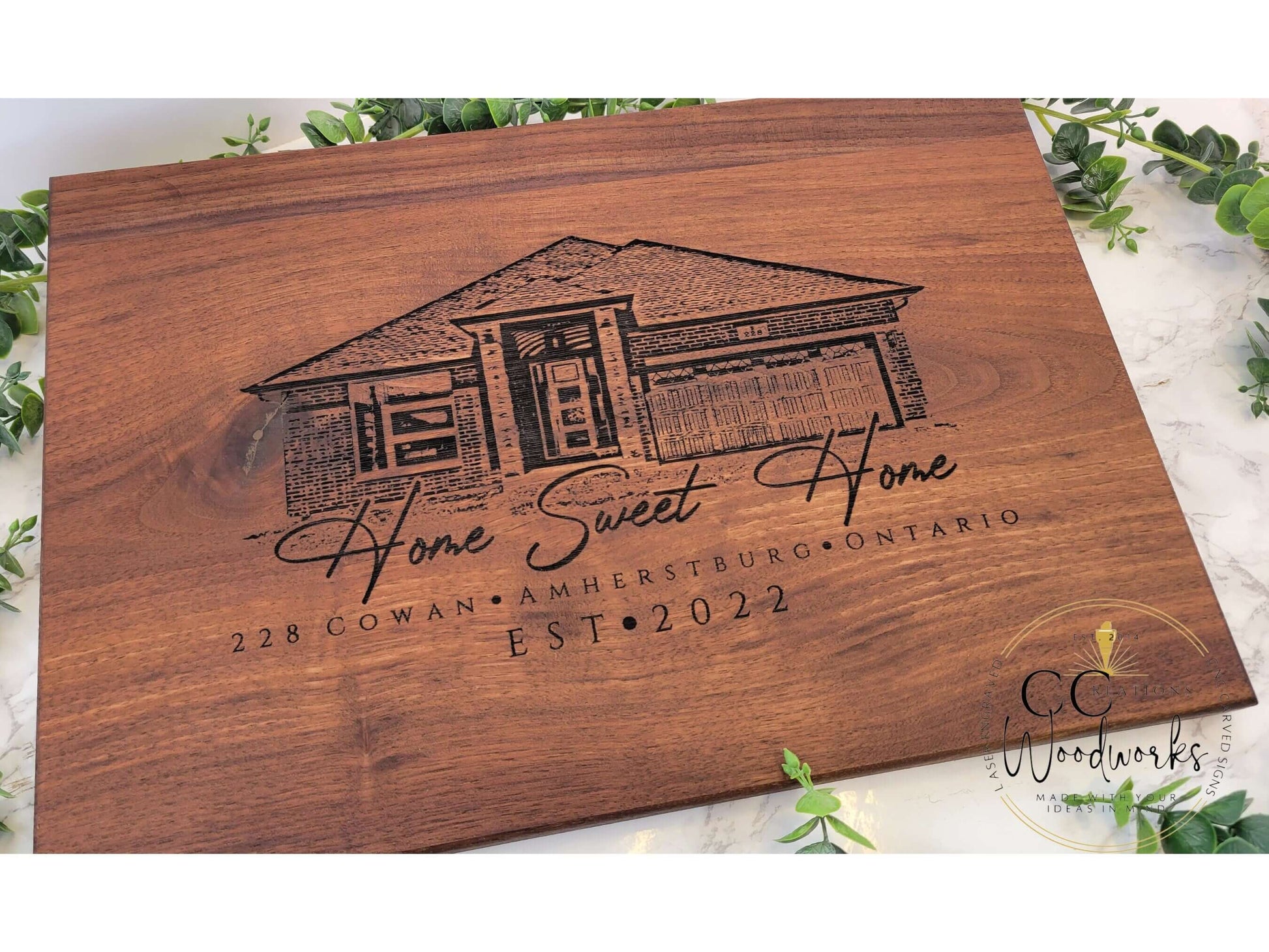 108 - Engraved House Portrait Charcuterie | Engraved Image Sketch Cutting Board | Realtor Closing Gift | Housewarming Gift