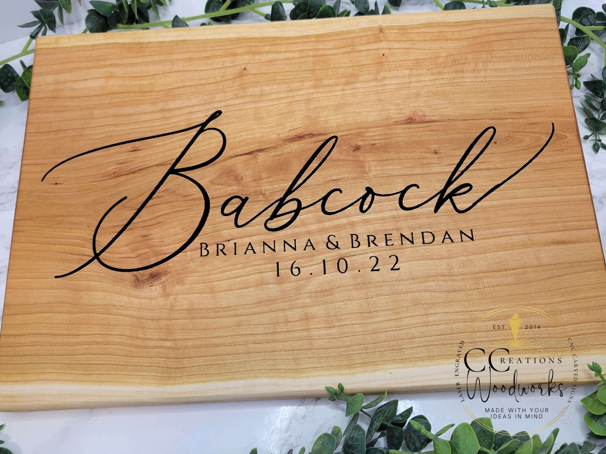 Modern Minimalistic Calligraphy Design Personalized Charcuterie Board - Unique Keepsake Gift - CCreations Woodworks