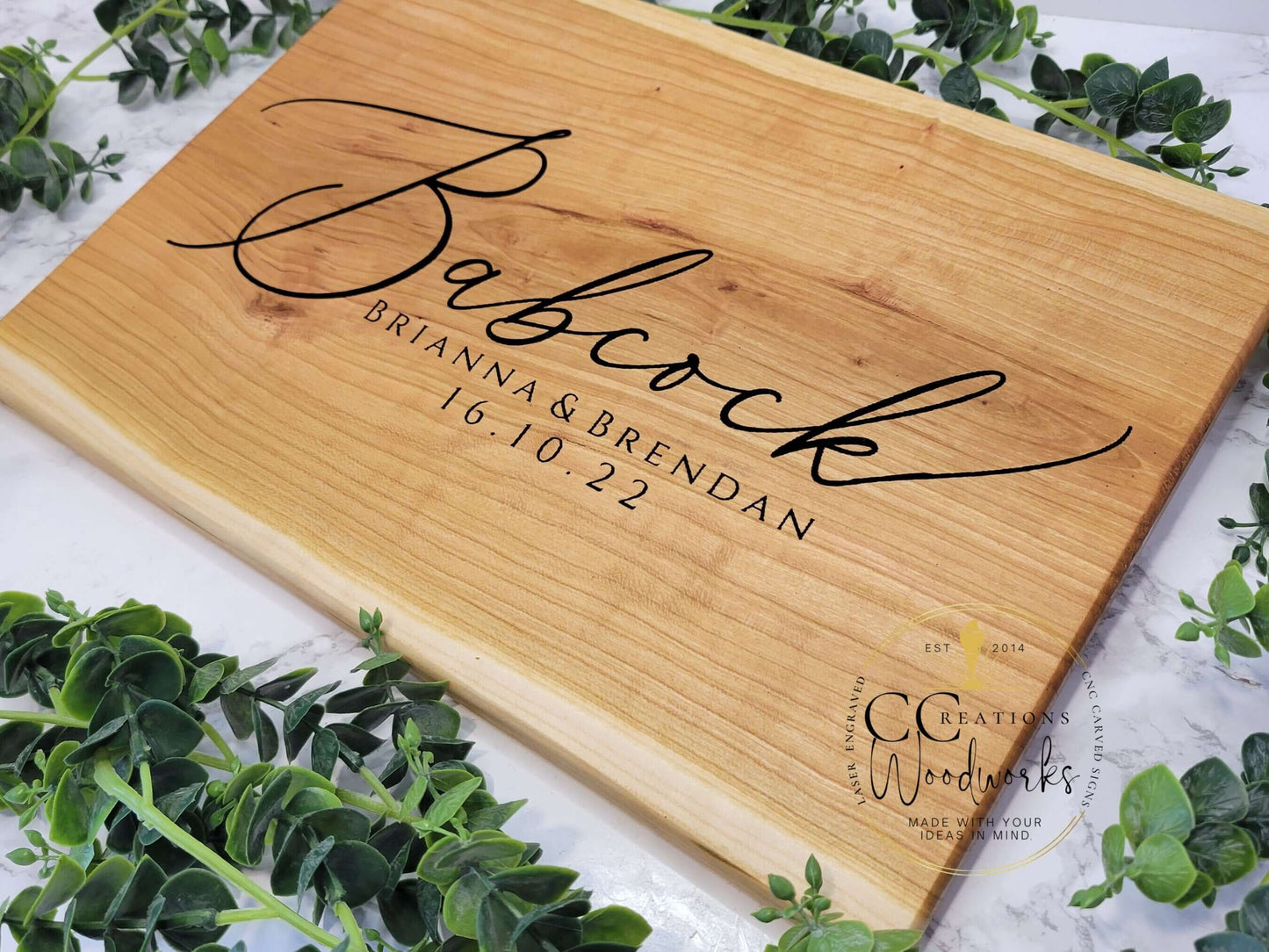 Modern Minimalistic Calligraphy Design Personalized Charcuterie Board - Unique Keepsake Gift - CCreations Woodworks